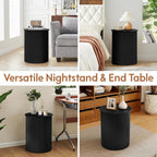 Round Fluted Side Table Set of 2, 17.7" Mid-Century Modern End Tables, Wooden Bedside Table Round Nightstand Small Circle Sofa Accent Table for Living Room, Bedroom Home(Black)
