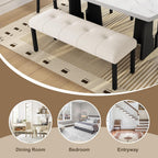 Dining Bench, Rubber Wood Dining Room Bench with Linen Upholstered Seat, for Kitchen, Living Room, Hallway, Kitchen, Entryway, Beige