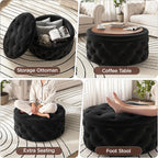 FiveWillowise 30 Inch Round Ottoman with Storage Tray,Large Coffee Table | Circle Modern Button Footstool with Removable Lid,Cozy Foot Stools for Living Room, Bedroom,Makeup Room,Black