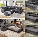 130" Sectional Couches for Living Room, Modular Sectional Sofa, Grey | Sofa Converts to Sleeper, Throw Pillows