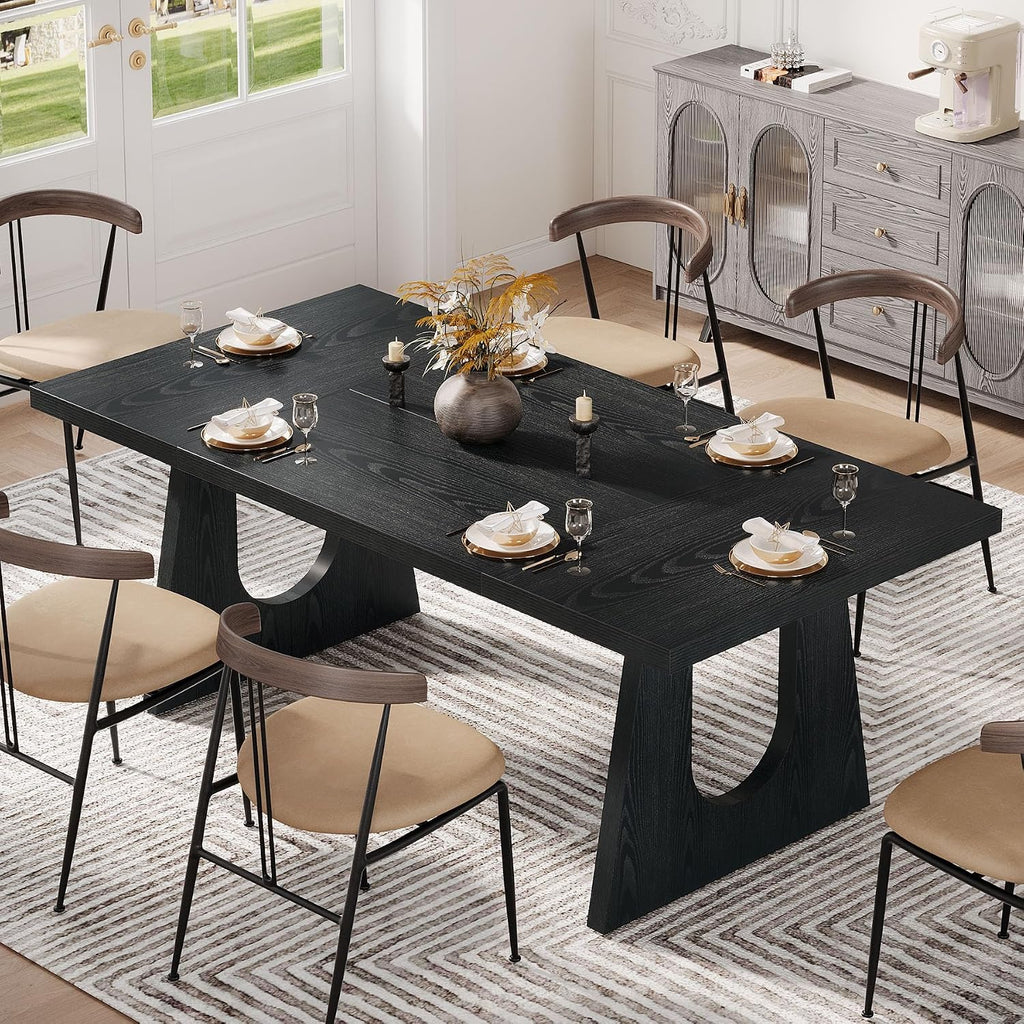 Tribesigns Large Dining Table for 6-8 People, 70.9-Inch Wood Rustic Rectangular Table with Black Wooden Legs, Farmhouse Center Kitchen Table for Dining Room, Living Room, Home Furniture, Black | Rustic Farmhouse Kitchen Table with Wooden Legs for Dining