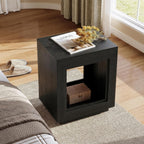 LITTLE TREE End Table with Storage, Wooden Square Side Table, Industrial Sofa Side Tables for Living Room, 2-Tier Bedside Table Nightstand for Bedroom, Chair Side Table for Small Spaces, Black