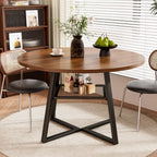 47 Inch Round Dining Table for 4-6, Space Saving Circle Kitchen Table with Storage, Mid Century Modern Dinner Table with Metal Legs, Wooden Farmhouse Dining Room Table for Living Room, Walnut
