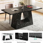 Tribesigns Dining Table for 4 to 6 People, 63" Rectangular Dining Room Table, Modern Wooden Faux Marble Dinner Table with Sturdy Base for Kitchen, Living Room, Black
