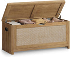 VASAGLE Boho Storage Bench with Rattan Look, Rounded Corners | Blanket Chest and Trunk with Seat for Bedroom Entryway, Natural Brown, ELLAN Collection ULSB503KC01