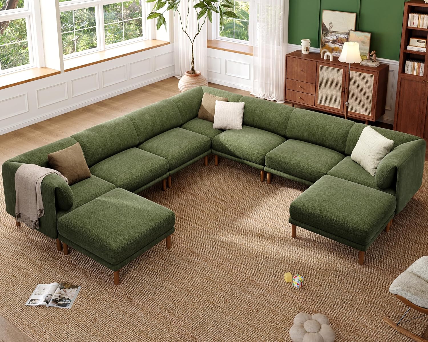 Cloud Sectional Couches for Living Room,Modular Sectional Sofa,Green | Extra Deep 9 Seater,Oversized Couches With 2 Ottoman,Solid Wood Leg,Large Sofa for Big Space,Office,Apartmen