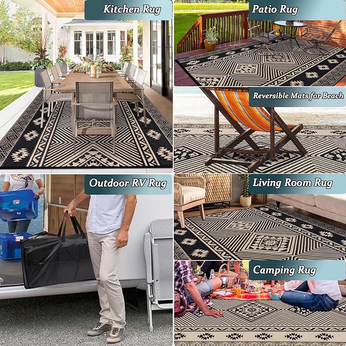HiiARug Outdoor Rug for Patios 6'x9' Outdoor Plastic Straw Rug Waterproof Patio Porch Rug Reversible RV Mat Outdoor Area Rugs for Outdoors, RV, Patio, Backyard, Deck, Camping