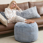 WSOFRLAC Ottoman Foot Rest,Large Round Ottomans Pouf Couch,Dark Gray26x18in | Tall Ottoman, Stuffed Foot Rest for Couch, Furry and Fluffy Foot Stool Ottomans, Floor Poufs For Living Room, Sofa