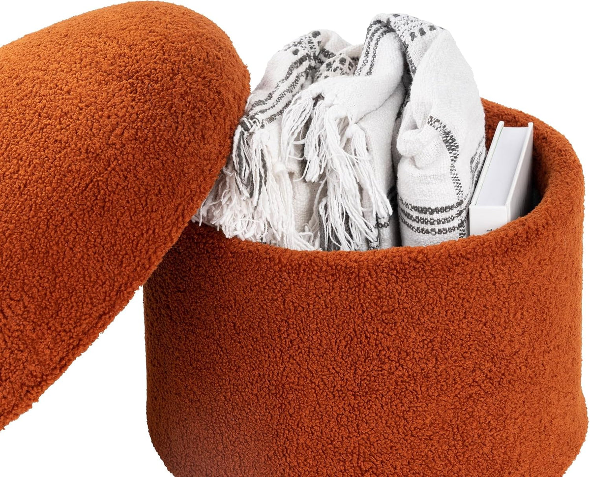 Foldable Mushroom-Shaped Storage Ottoman - Terracotta Color, Polyester Material, Multi-Functional Storage Seat
