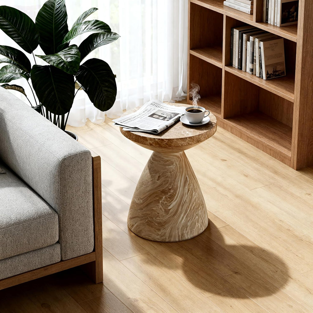17.72" Cement End Tables for Patio,Faux Terrazzo Modern Small Round Side Accent Table,Tree Stump Garden Stool Drum Indoor and Outdoor,Marble