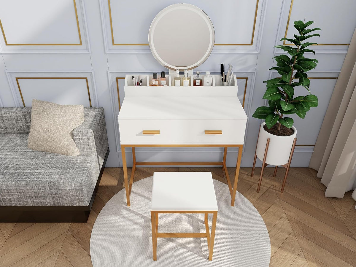 GOWE Vanity Table Set with Storage White Modern Contemporary for Bedroom Furniture
