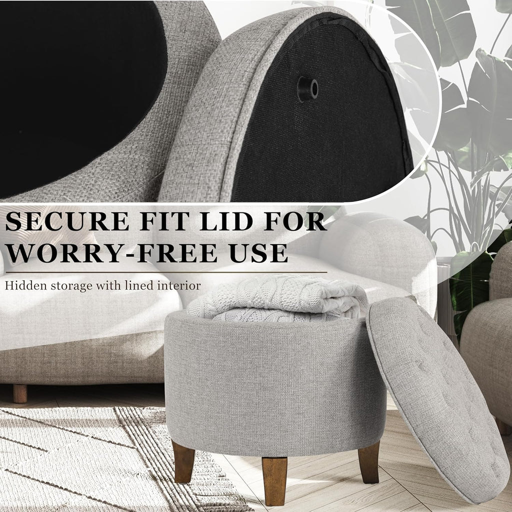 HomePop 19" Button Tufted Round Storage Ottoman - Gray Fabric