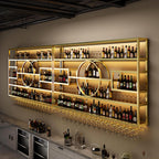94.5in Wall Mounted Wine Rack, Black 4-Tier Large Capacity | Iorn Floating Shelf, Hanging Liquor Storage Display Shelf, Save Space with Glass Holder, for Bar Home Kitchen