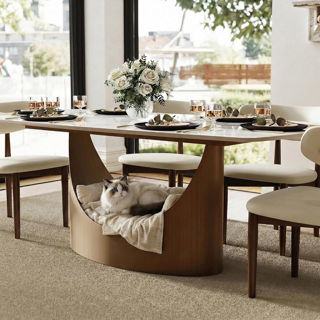 POVISON 71" Modern Dining Table for 6-8, Matte White Sintered Stone Top | Bronze Carbon Steel Pedestal Base, Hobart Minimalist Rectangular Table for Dining Room, Kitchen, Home（Table Only）
