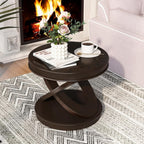 Retro Round Wooden End Table, Sofa Side Table with X-Shape Base for Living Room