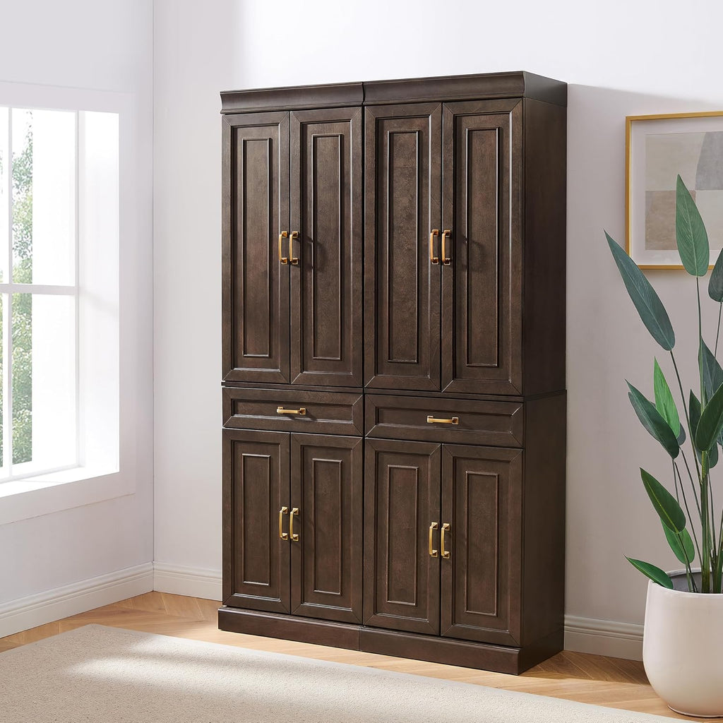 Crosley Furniture Stanton 2-Piece Pantry Storage Cabinet Set with Shelves, Kitchen, Dining, or Laundry Room, Coffee