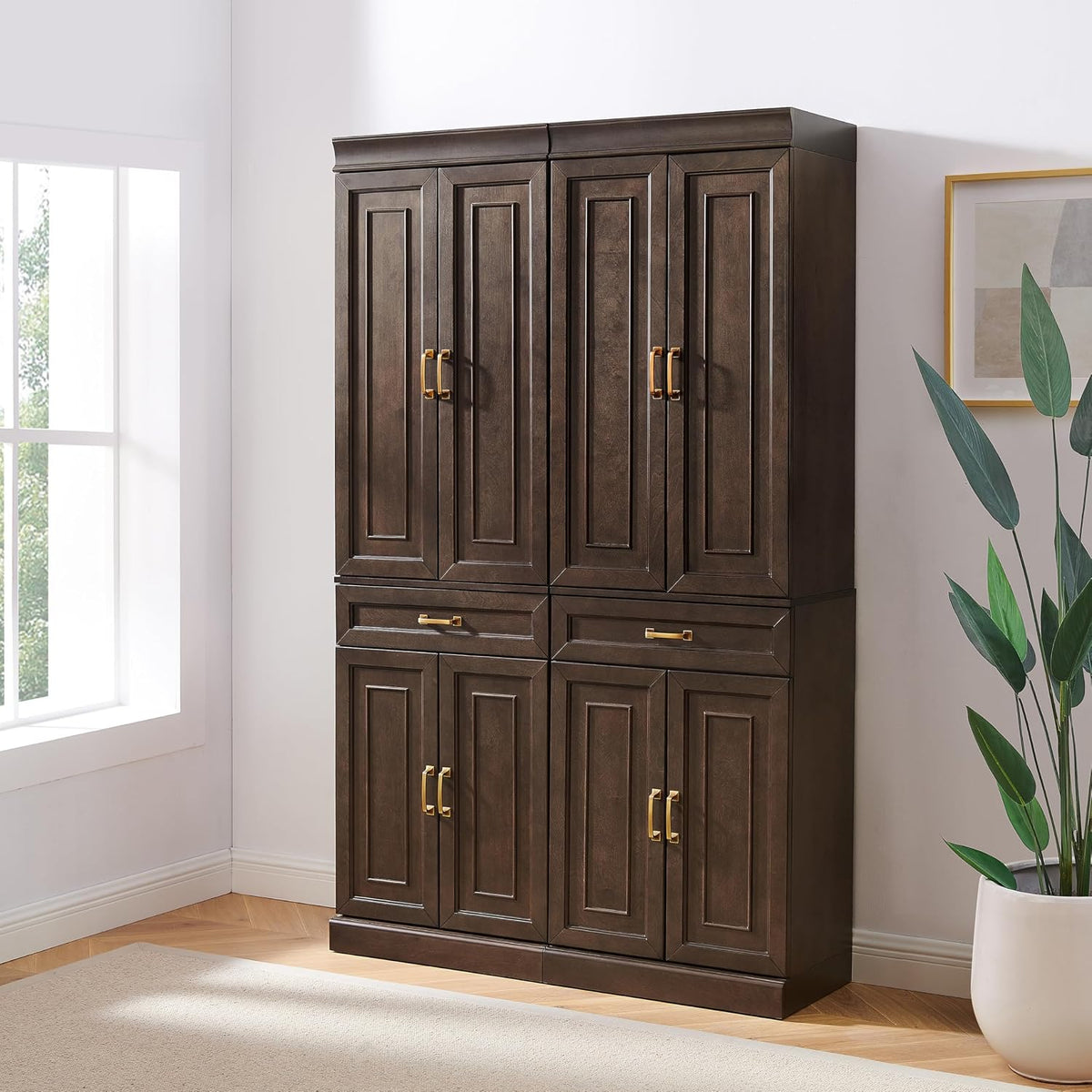 Crosley Furniture Stanton 2-Piece Pantry Storage Cabinet Set with Shelves, Kitchen, Dining, or Laundry Room, Coffee