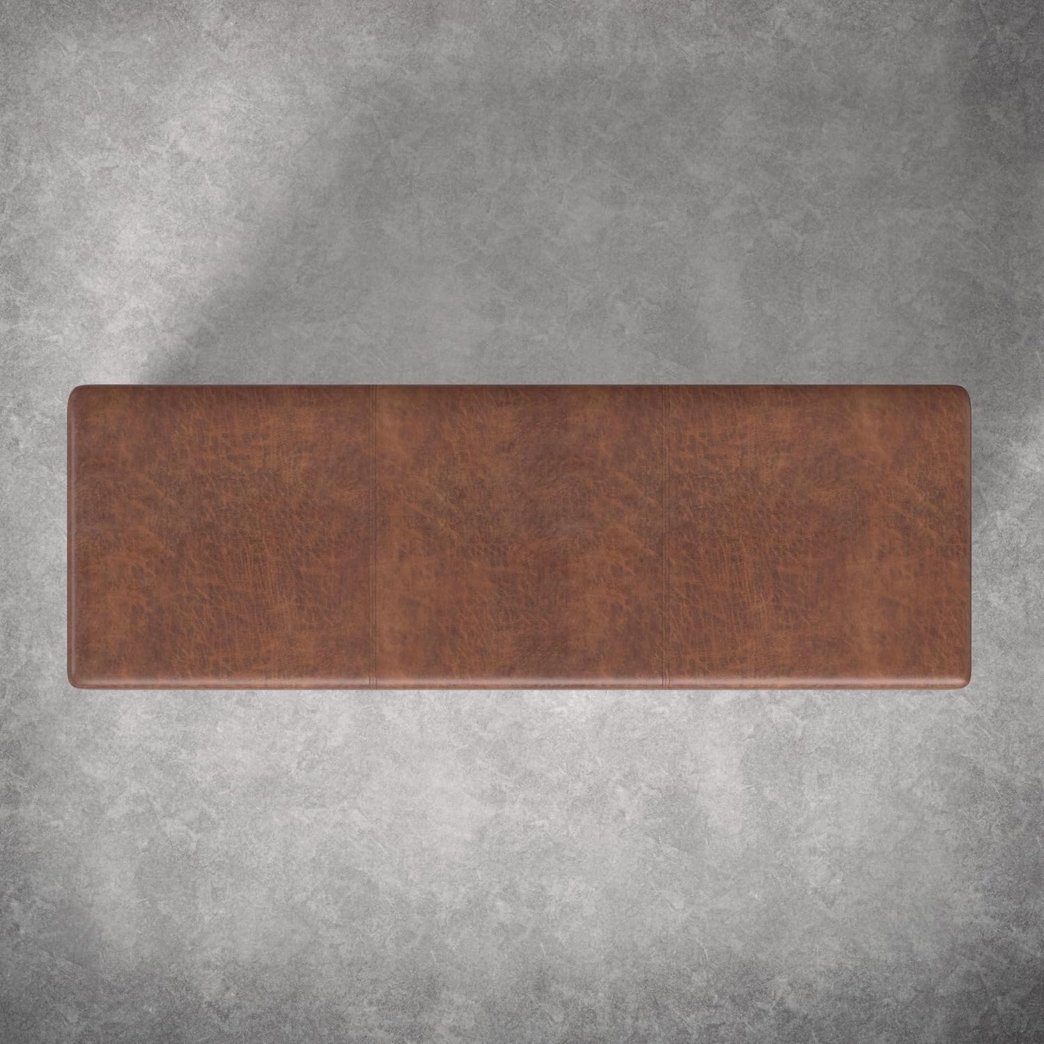 SIMPLIHOME Avalon 54" Vegan Leather Ottoman in Distressed Pecan Brown