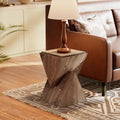 COZAYH Modern Geometric Wood Grain End Table, Fully Assembled, Brown | Farmhouse Structural Design Side Table with Sculptural Pedestal Base for Living Room, Bedroom, Office
