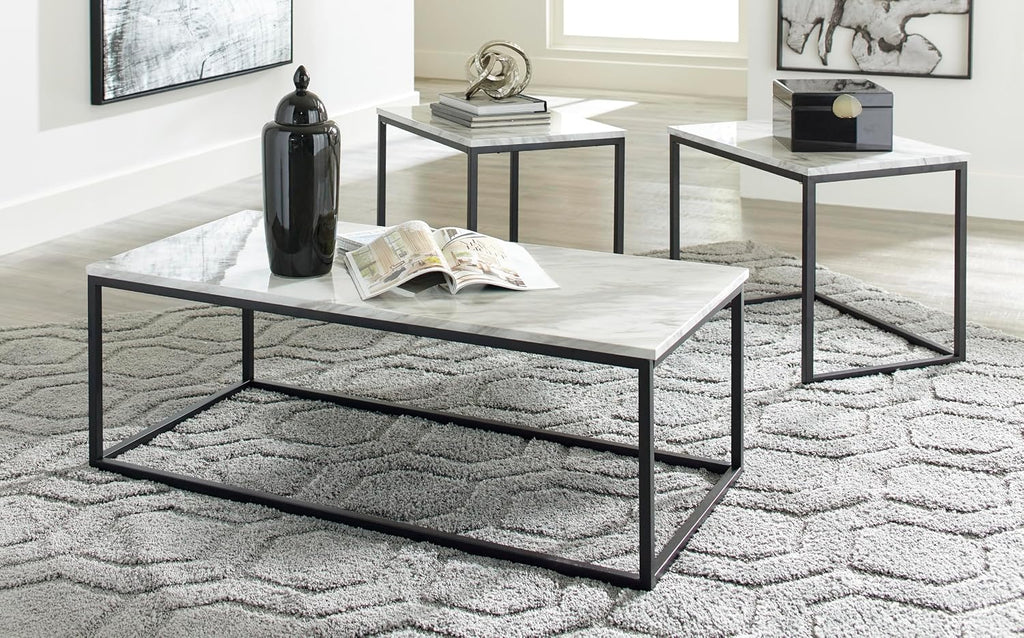 GTU Furniture Contemporary Engineered Wood Rectangular 3-Piece Coffee Table Set, Cocktail Table with 2 Matching End Tables, Gray/Black Finish for Living Room