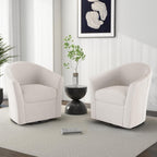 Swivel Accent Chair, Upholstered Velvet Barrel Armchair, Modern Round Single Sofa Seating Comfy Reading Corner Chairs for Living Room Bedroom, Fully Assembled (Velvet Ivory, Set of 2)