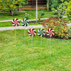 5pcs Wind Spinners Metal Colorful Flowers Garden Stake, Christmas Lollipop Pinwheels, 27" Metal Windmill Yard Art Outside Decorations, Lawn Ornaments Outdoor Garden Décor