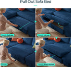 LINSY HOME Sectional Couches for Living Room, 106" U Shape 4 Seats, Blue | Sleeper sofa with pull out couch bed, corduroy couch with storage