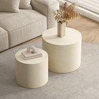 Nesting Round Coffee Table Set of 2, Accent End Table for Small Spaces, Morden Drum Side Table, Wooden Circle Center Table for Living Room, Fully Assembled - Faux Marble