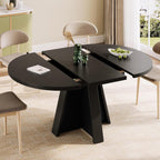 iPormis 43.3in-59in Extendable Round Dining Table for 4-6, Modern Wooden Kitchen Table for Dining Room, Adjustable Size Oval Circle Dinner Tables Furniture for Kitchen Living Room, Black