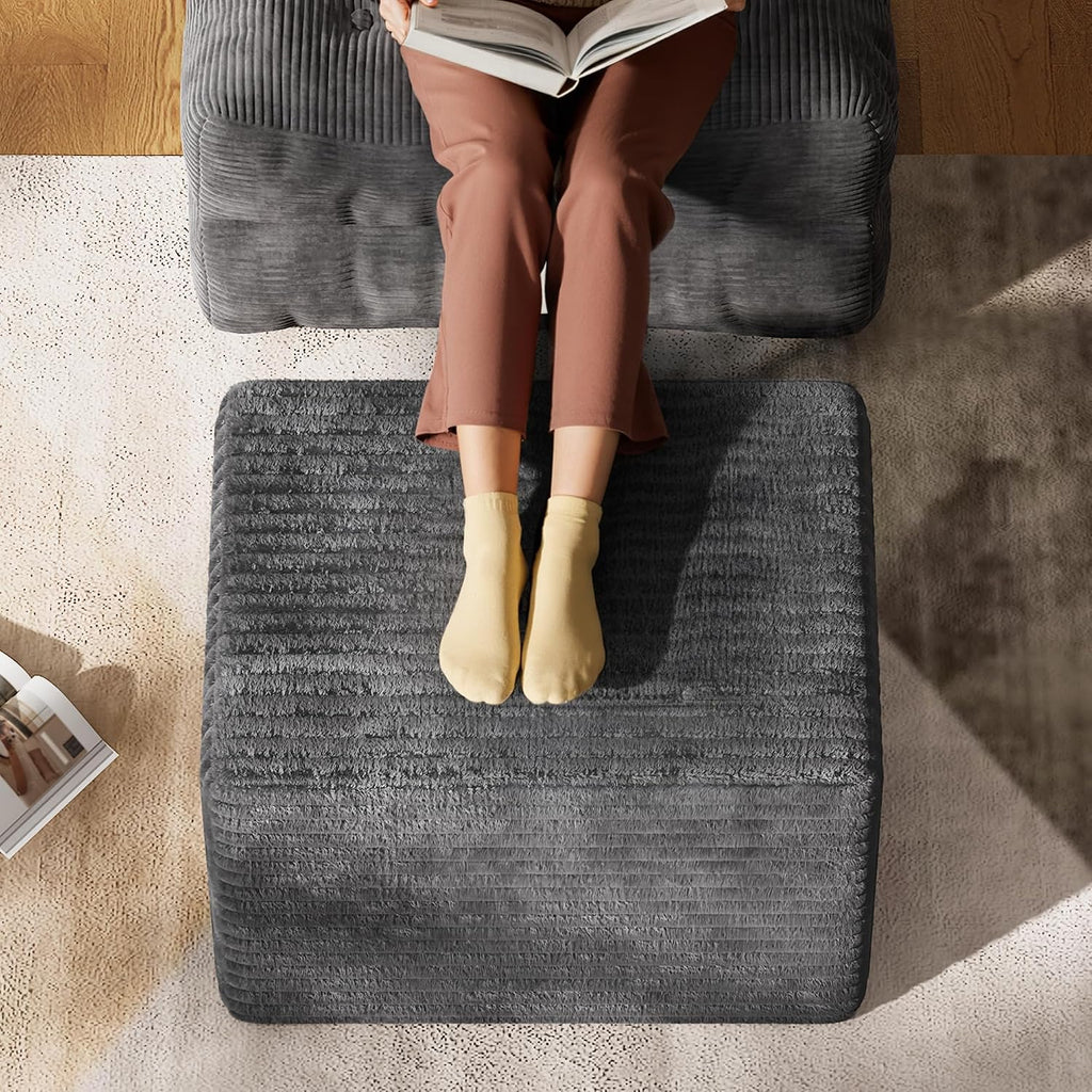 WLIVE 26'' Ottoman, Lightweight, Movable Foot Rest Stool for Living Room, Grey