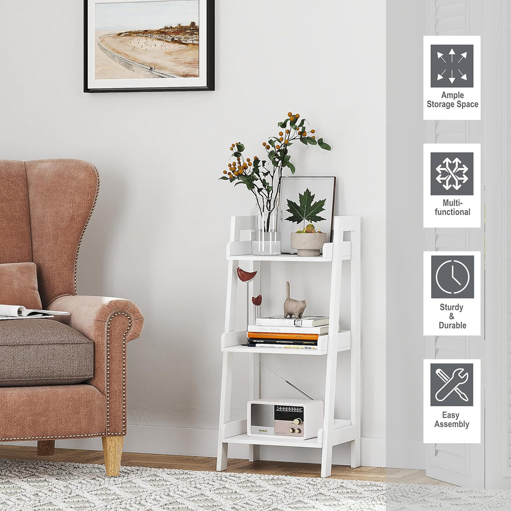 UTEX 3-Tier Ladder Shelf, Bathroom Shelf Freestanding, 3-Shelf Spacesaver Open Wood Shelving Unit, Ladder Shelf (White)