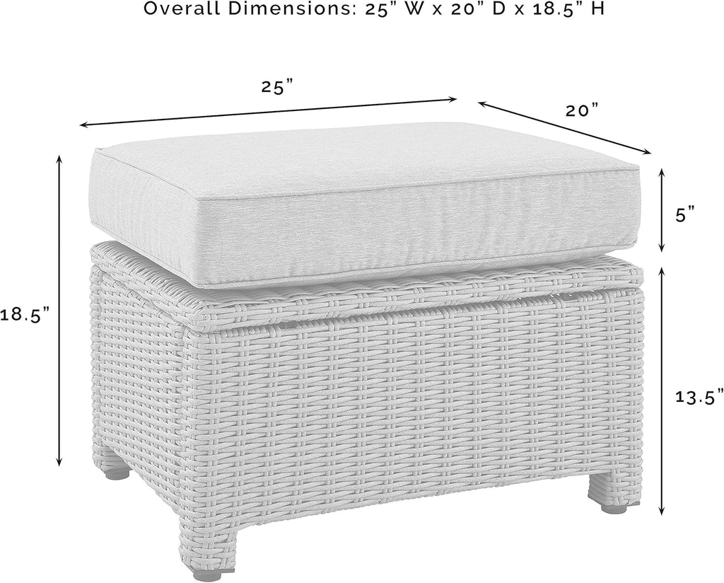 Crosley Furniture Bradenton Wicker Outdoor Ottoman Foot Rest for Patio, Deck, Porch, Brown with Navy Cushions