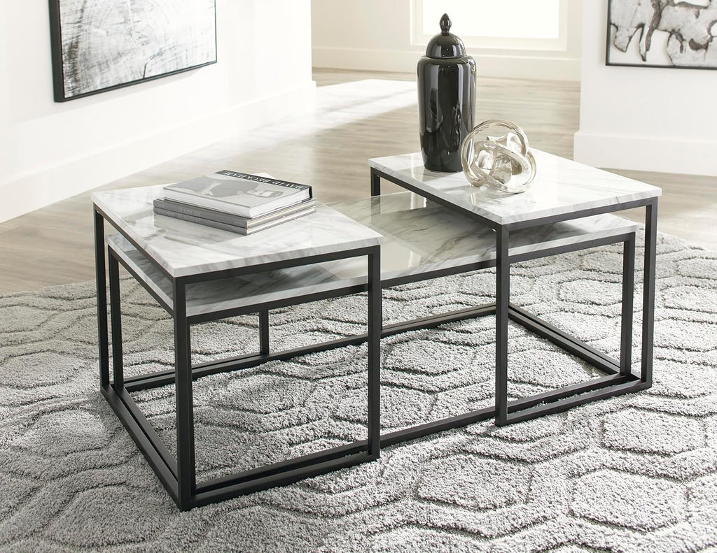 GTU Furniture Contemporary Engineered Wood Rectangular 3-Piece Coffee Table Set, Cocktail Table with 2 Matching End Tables, Gray/Black Finish for Living Room