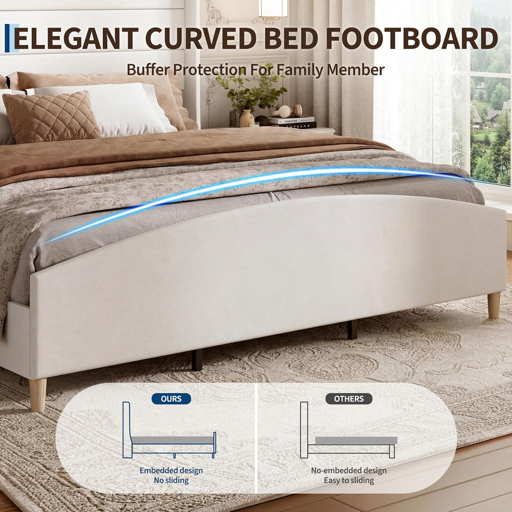 Garvee King Size Bed Frame,Upholstered Platform Bed with Wingback Headboard