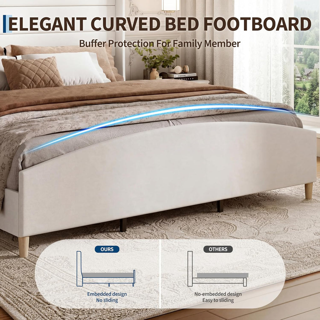 King Size Bed Frame,Upholstered Platform Bed,Wingback Headboard