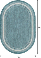 Unique Loom Outdoor Border Collection Area Rug - Soft Border (5' 1" x 8' Oval, Teal/ Ivory)
