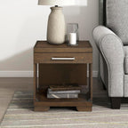 Lexicon Rectangle Wood End Table with Drawer and Lower Open Shelf, Mango Wood Veneer Small Side Table for Contemporary Living Room/Bedroom, Fully Assembled, Espresso