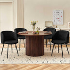 Homedot 5-Piece Round Dining Table Set for 4, 47-Inch Walnut Kitchen Table and Upholstered Chairs Set for Dining Room, Modern Circle Dinette Table Set with Black Barrel Dining Side Chairs Upholstered