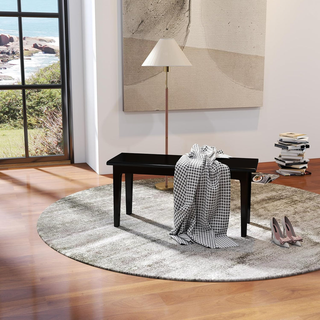 Wilk Wooden Entryway Bench, 39’’ Indoor End of Bed Bench, 100% Solid Oak Wood (Black)