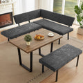 HIPIHOM 3-Piece Corner Dining Table Set with Bench, 67 Inch Space-Saving Breakfast Nook for Kitchen & Dining Room (Walnut Table & Grey Bench)
