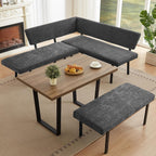 HIPIHOM 3-Piece Corner Dining Table Set with Bench, 67 Inch Space-Saving Breakfast Nook for Kitchen & Dining Room (Walnut Table & Grey Bench)