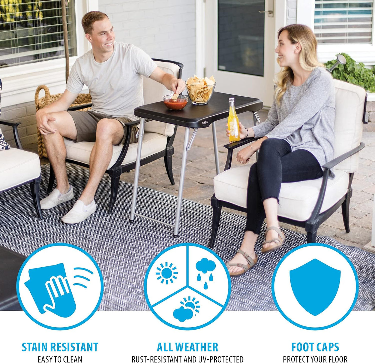 LIFETIME Stacking Compact Folding Table, 30 in. x 20 in., Black and Silver, Indoor/Outdoor