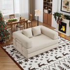 BSHOMGI 4 in 1 Convertible Sofas Couches, Modern Corduroy Futon Bed, Modular Sofa with Pull-Out Bed, LoveSeat for Living Room, Small Space Apartment (Beige, 53.15" Double Sofa)