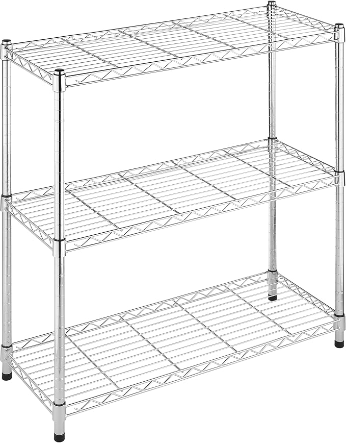 Whitmor 3 Tier Shelving Unit, Metal Storage Shelves, 400 lbs Capacity per Shelf, 1200 lbs Total, Durable Heavy Duty Shelf for Kitchen, Garage, Plant, 36"L x 14"W x 36"H, Chrome