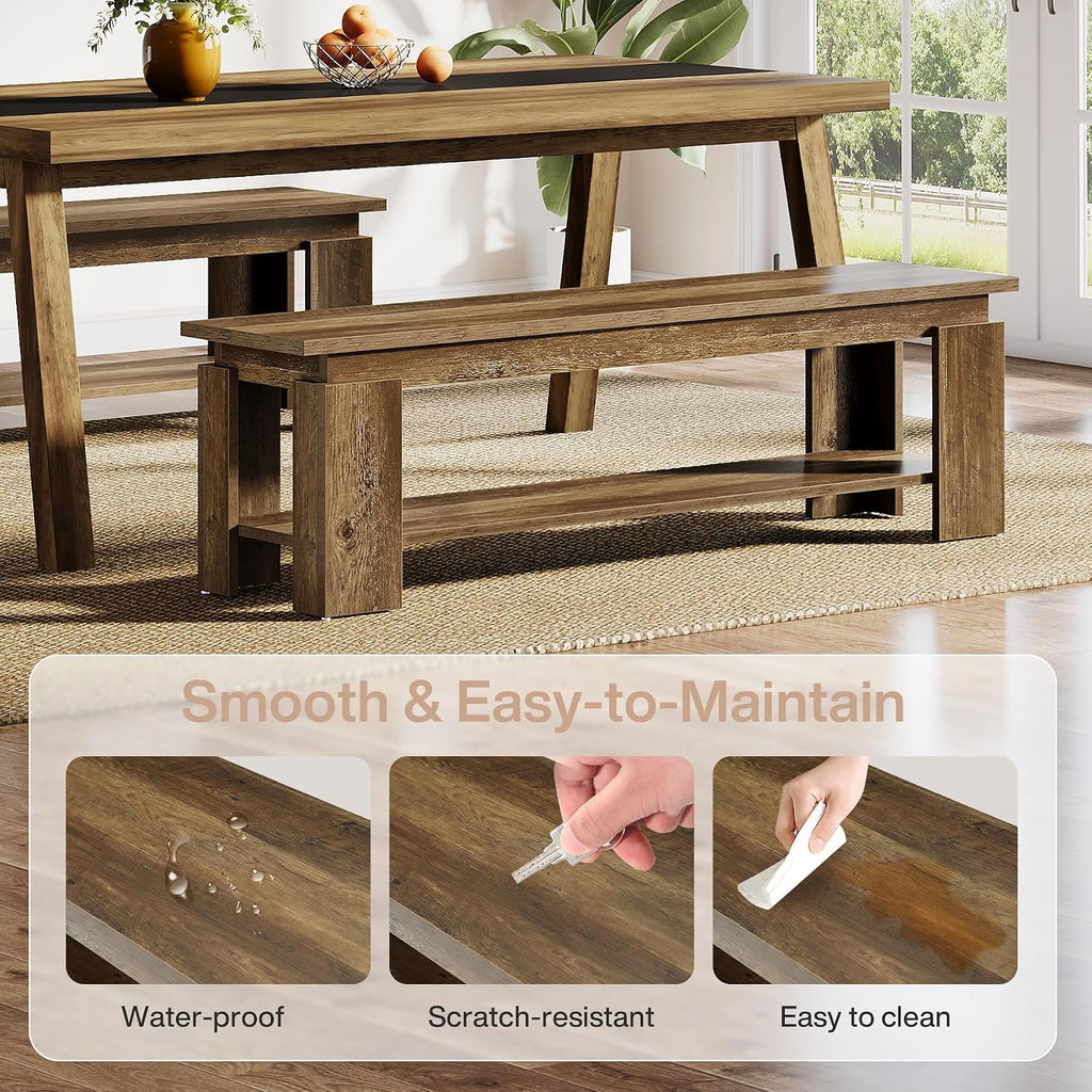 Tribesigns 63" Dining Bench for 2-3, Farmhouse Wooden Dining Room Bench with Storage Shelf for Kitchen & Dining Room