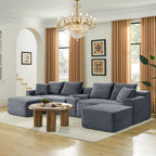 ERYE 127" U-Shaped Cloud Sectional Couch Oversized Modular Compressed Sectional Sofa with Ottoman Chaise Lounges & Console, Plush Corduroy Symmetrical Sofa, Grey