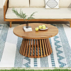 Merax Outdoor Acacia Wood Conversation Set - Patio 3-Seat Loveseat Sofa w/Coushion and Round Coffee Table for Backyard, Lawn, Balcony, Teak+Beige