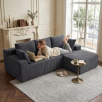 GRUSIGN Cloud Sectional Couches for Living Room, Modular L Shaped Couch with Deep Seat Oversized Right Facing Chaise, Memory Foam Compressed Spineless 3 Seater Sofa, Wide-Striped Grey
