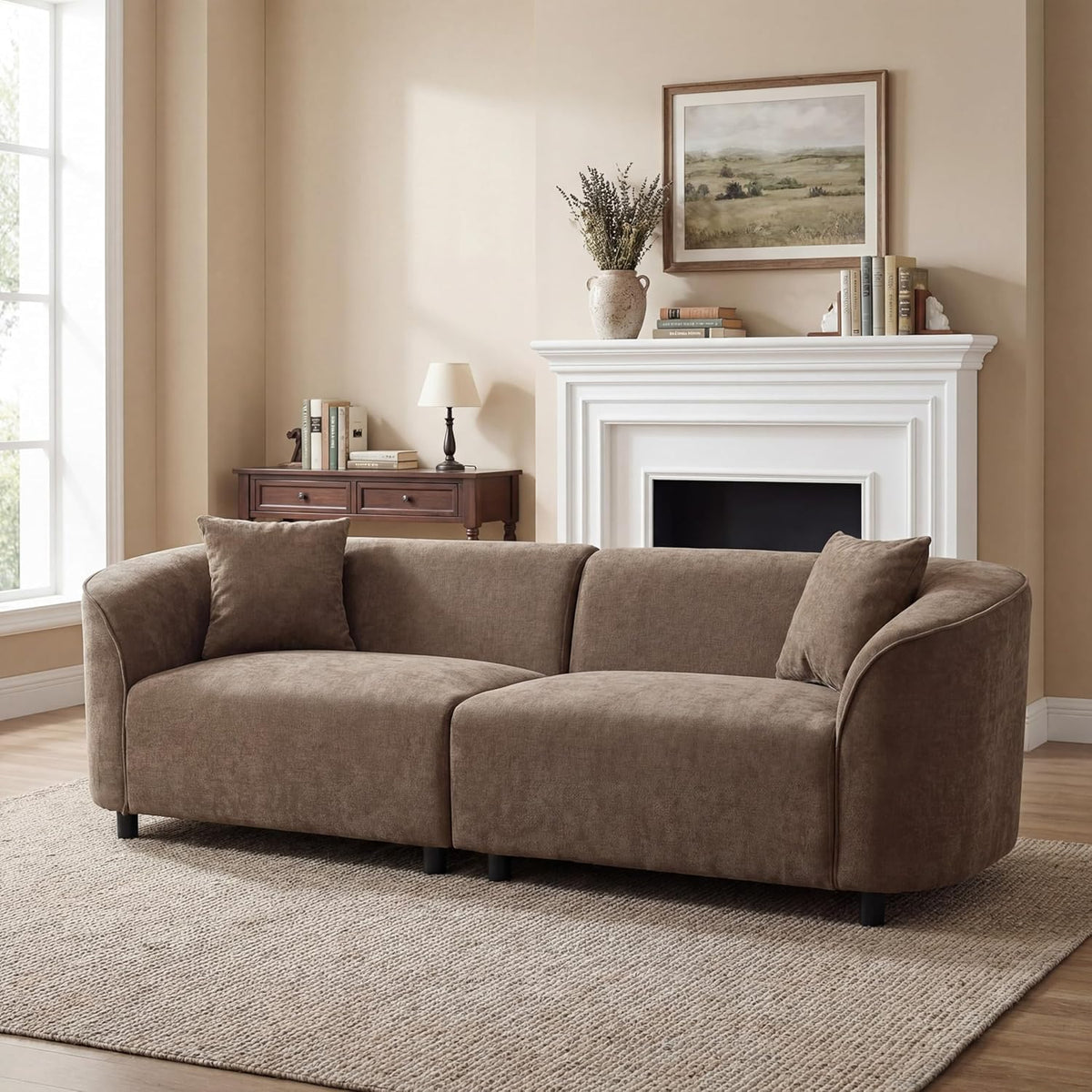 87" Curved Contemporary Sofa in Brown: Plush Seating, Streamlined Design, and Durable Frame – Ideal for Stylish Living Spaces (Brown#40)