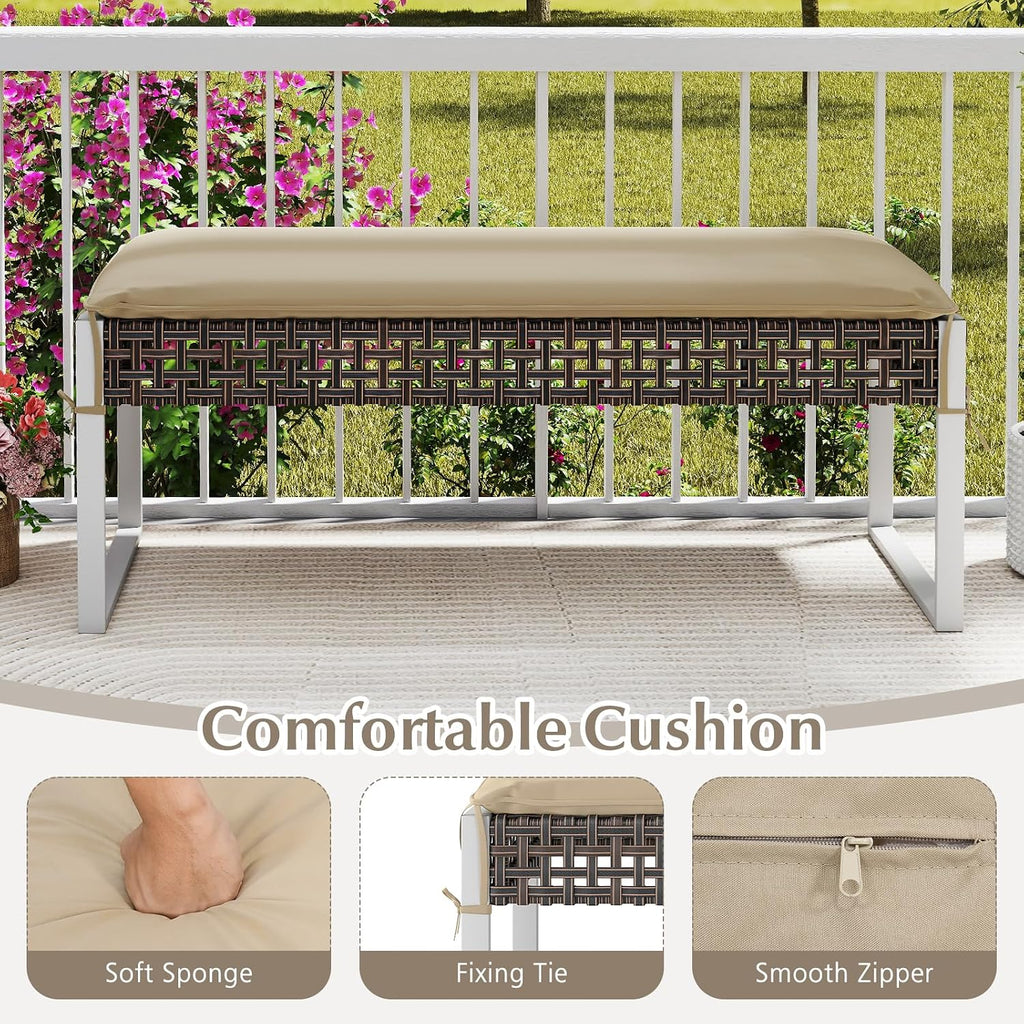 Tangkula Outdoor Ottoman, Patio Rattan Heavy Duty Wicker Footrest with Soft Cushion & Metal Frame, Extra Seating, for Porch, Backyard, Lawn and Poolside (1)
